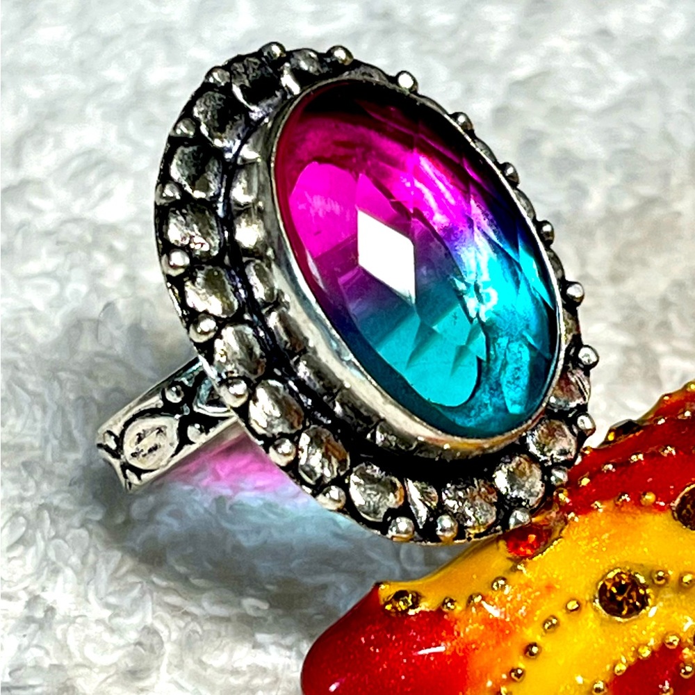Pink and blue bi color stone in sterling